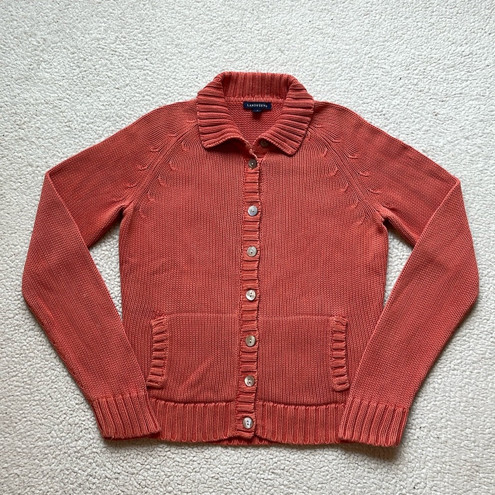 Vintage/Y2K Lands’ End Button Up Collared Knit Sweater